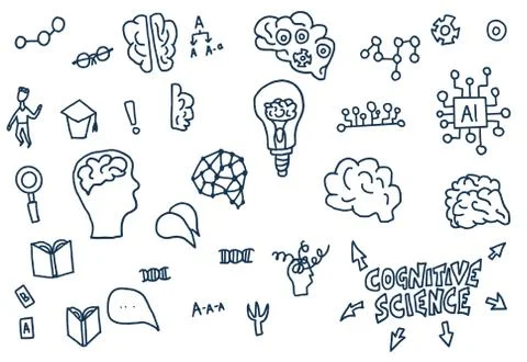Cognitive science signs. Set of vector elements in doodle style. Stock Illustration