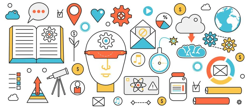 Cognitive skills for brain development, work and education, abstract person Stock Illustration