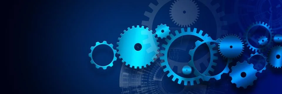 Cogs and gear wheel mechanisms. Hi-tech digital technology and engineering Illustrazione stock