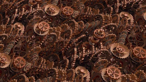 COGS and GEARS Flyover, RUST. Fly over a pattern of technical rusty cogs, Stock Footage 244856169