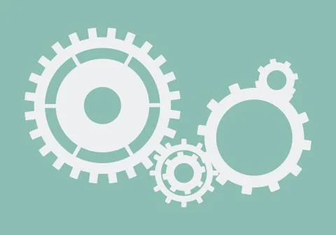Cogs and gears icon engineering vector in blue on isolated background Stock Illustration