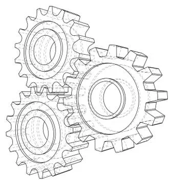 Cogs and Gears. Vector rendering of 3d. Wire-frame style Stock Illustration