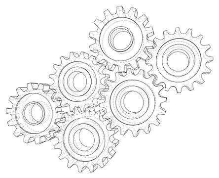 Cogs and Gears. Vector rendering of 3d. Wire-frame style Stock-Illustration