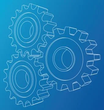Cogs and Gears. Vector rendering of 3d. Wire-frame style Stock Illustration