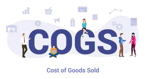 Cogs cost of goods sold concept with big word or text and team people with mo Stock Illustration