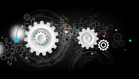 Cogs futuristic global Molecules technology with linear and polygonal pattern Stock Illustration