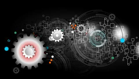 Cogs futuristic global Molecules technology with linear and polygonal pattern Illustrazione stock