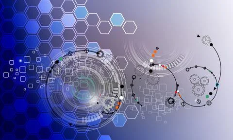 Cogs futuristic global Molecules technology with linear and polygonal pattern Stock Illustration