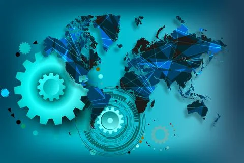 Cogs futuristic global Molecules technology with linear and polygonal pattern Stock Illustration