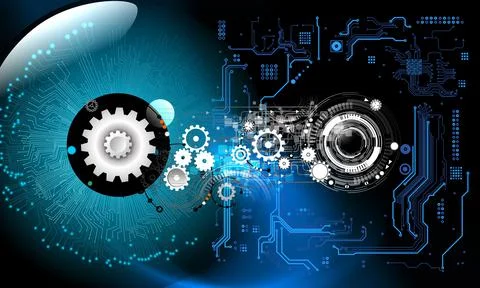 Cogs futuristic global Molecules technology with linear and polygonal pattern Stock Illustration