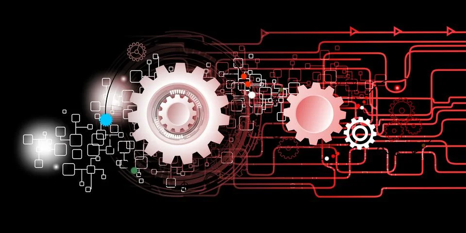 Cogs futuristic global Molecules technology with linear and polygonal pattern Stock Illustration