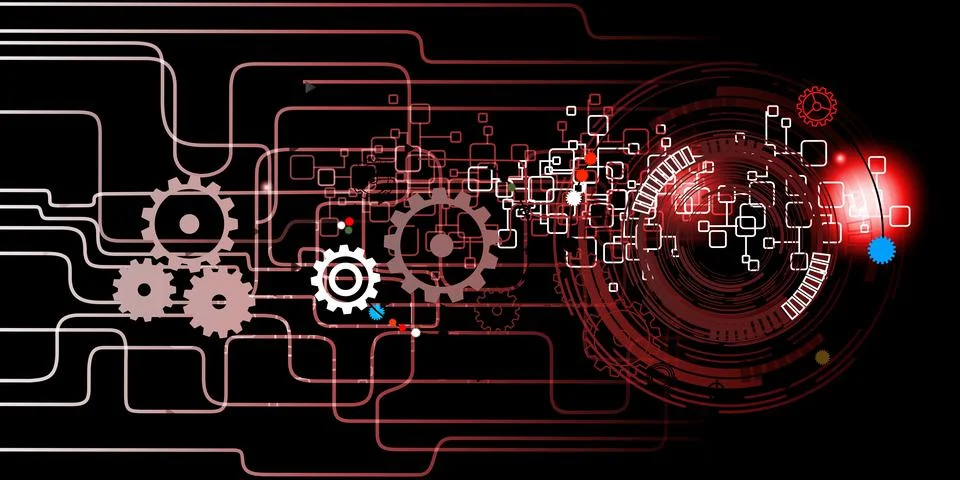 Cogs futuristic global Molecules technology with linear and polygonal pattern Stock Illustration