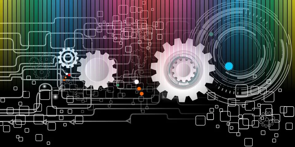 Cogs futuristic global Molecules technology with linear and polygonal pattern Stock Illustration