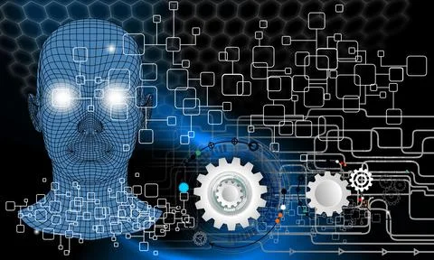 Cogs futuristic global Molecules technology with linear and polygonal pattern Illustrazione stock