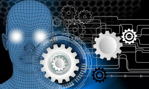 Cogs futuristic global Molecules technology with linear and polygonal pattern Stock Illustration