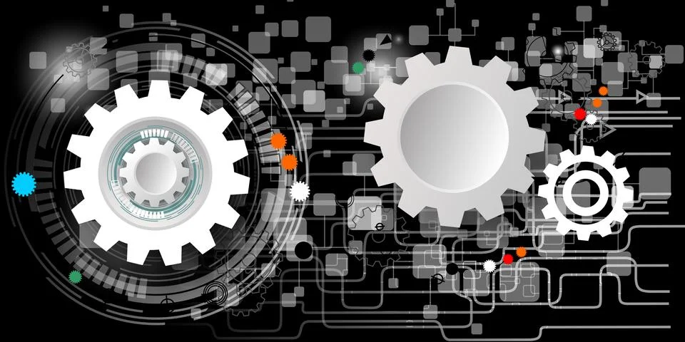 Cogs futuristic global Molecules technology with linear and polygonal pattern Stock Illustration