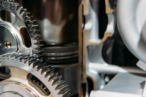 Cogs, Gears and Wheels Inside Truck Diesel Engine Stock Photos