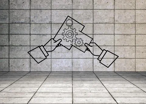 Cogs graphic in grey room Stock Illustration