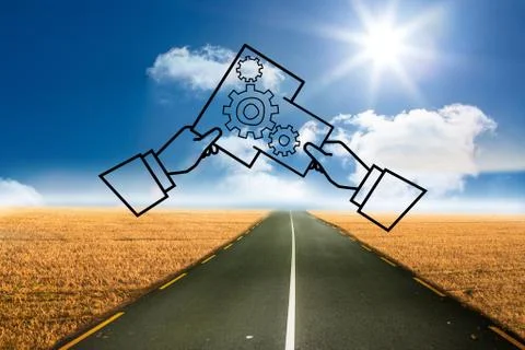 Cogs graphic over street Ilustração Stock