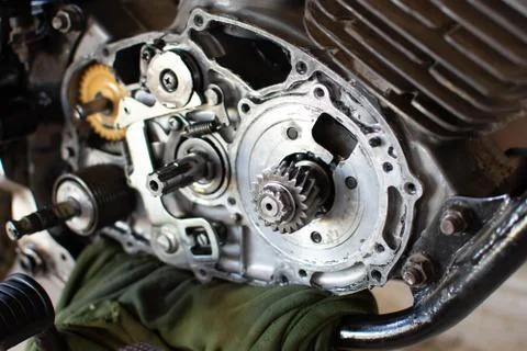 Cogs inside the motorcycle engine Stock Photos