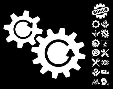 Cogs Rotation Vector Icon with Tools Bonus Stock Illustration