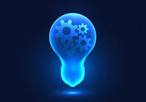Cogs spinning in a light bulb Refer to the thought processes that drive ide.. 스톡 일러스트