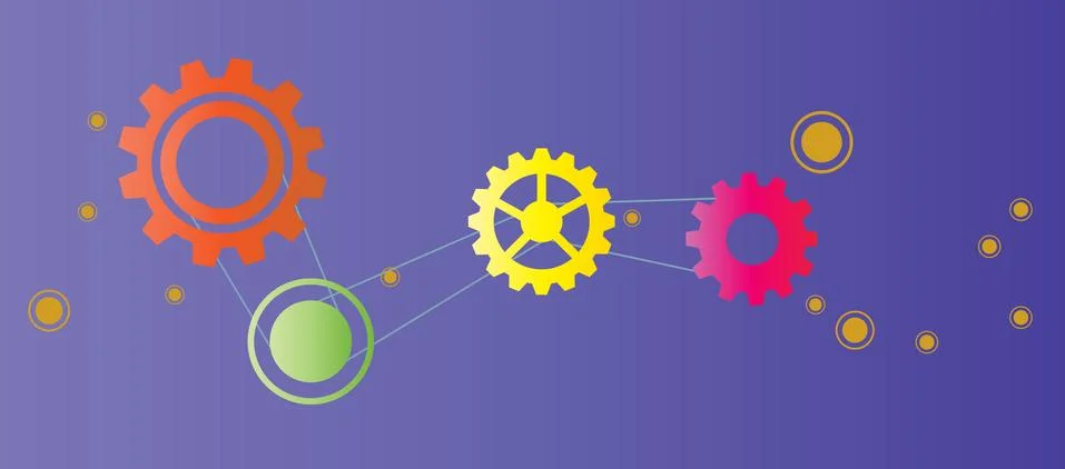 Cogs wheels on puple background Stock Illustration