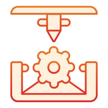 Cogwheel 3d printing flat icon. 3d printing mechanics orange icons in trendy Stock Illustration