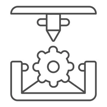 Cogwheel 3d printing thin line icon. 3d printing mechanics vector illustration Stockillustratie