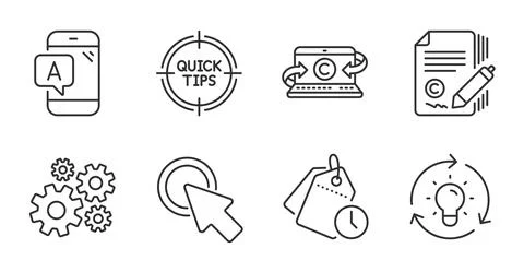 Cogwheel, Ab testing and Copywriting icons set. Time management, Idea and Click 스톡 일러스트