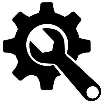 Cogwheel and wrench icon on white background. gear and wrench sign. Stock Illustration