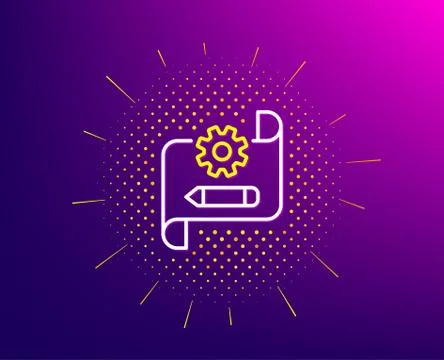 Cogwheel blueprint line icon. Engineering tool sign. Edit settings. Vector Stock Illustration