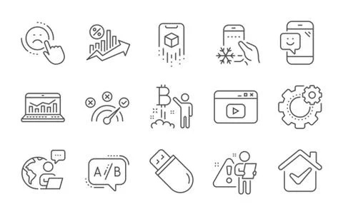 Cogwheel, Correct answer and Web analytics icons set. Refrigerator app, Loan Stock Illustration