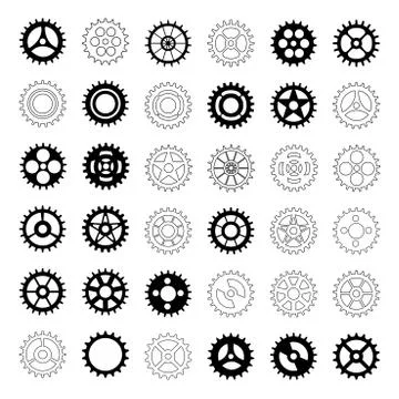 Cogwheel flat machine gear icon.Collection of vector gear. Set of black machi Stock Illustration