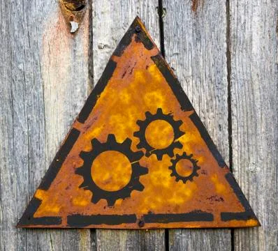 Cogwheel Gear Icon on Rusty Warning Sign. Stock Illustration
