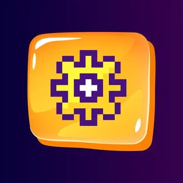 Cogwheel glossy ui button with pixelated color icon Stock Illustration
