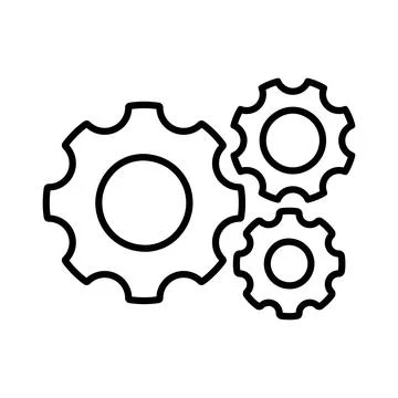 Cogwheel group line icon. Three cogs mechanism factory vector illustration... Stock Illustration