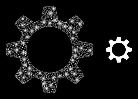 Cogwheel Icon - Polygonal Mesh with Constellation Nodes Illustrazione stock