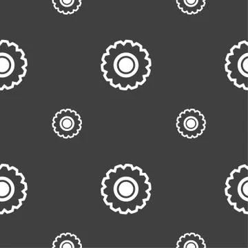 Cogwheel icon sign. Seamless pattern on a gray background. Vector Illustrazione stock