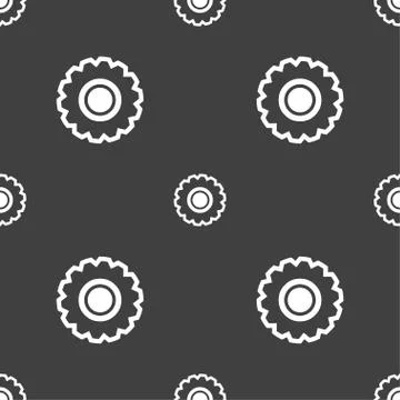 Cogwheel icon sign. Seamless pattern on a gray background. Stockillustratie