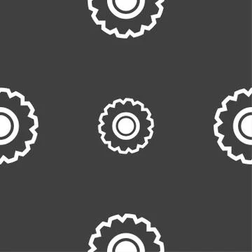 Cogwheel icon sign. Seamless pattern on a gray background. Stock Illustration