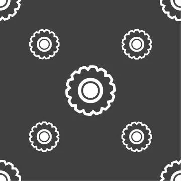 Cogwheel icon sign. Seamless pattern on a gray background. Illustrazione stock