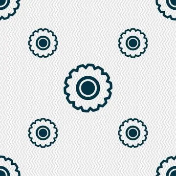 Cogwheel icon sign. Seamless pattern with geometric texture. Illustrazione stock