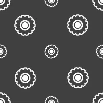 Cogwheel icon sign. Seamless pattern on a gray background. Stock Illustration