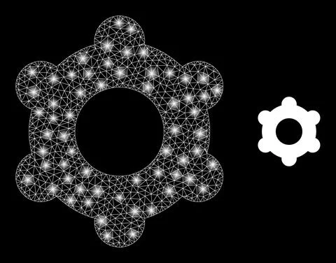 Cogwheel Icon - Wire Frame Mesh with Constellation Nodes Illustrazione stock