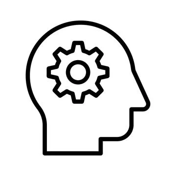 Cogwheel inside mind depicting concept icon of brainstorming vector design Stock Illustration