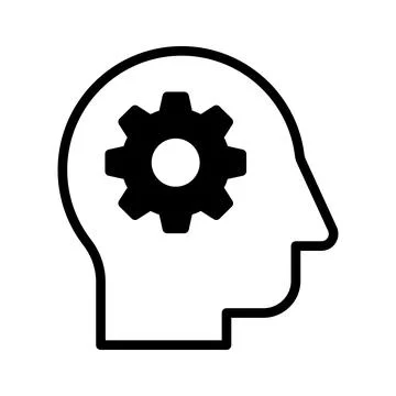 Cogwheel inside mind depicting concept icon of brainstorming vector design Stock Illustration