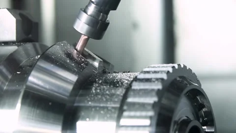 Cogwheel or involute gear surface milling process. CNC metal machining Stock Footage 90158072