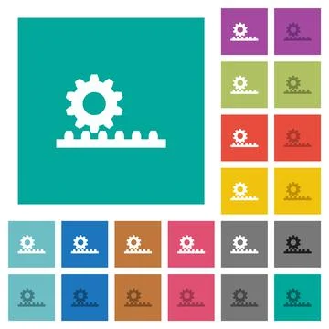 Cogwheel with rack pinion square flat multi colored icons Stock Illustration