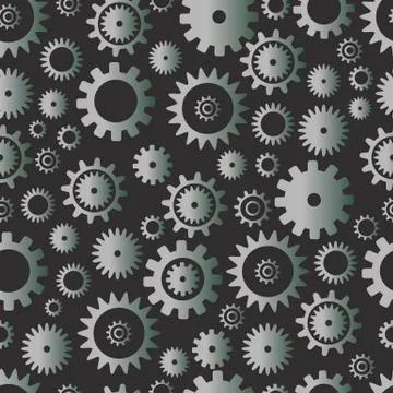 Cogwheel seamless pattern, silver color gradient. Metallic grunge background. Stock Illustration